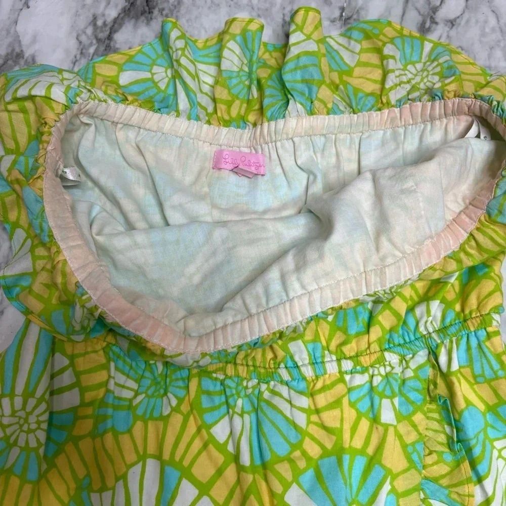Lilly Pulitzer Strapless Summer Dress Blue Yellow Ruffled Hems size small - Picture 7 of 8